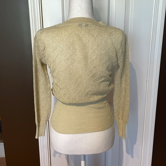 Tan Shimmer Button Up Top with Scattered Micro Sequins. Small - Picture 6 of 8